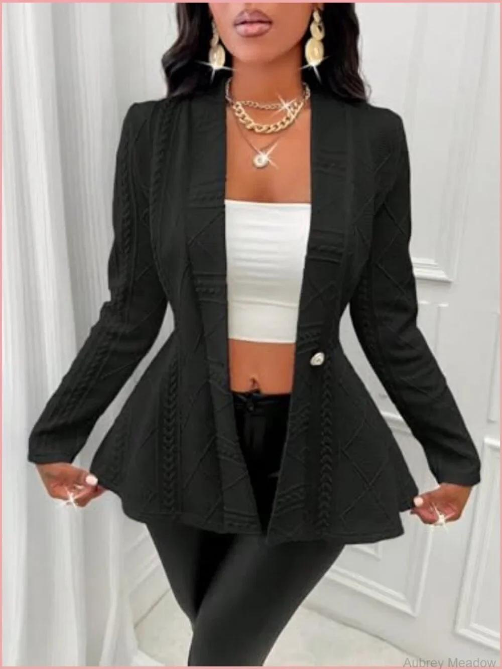 Womens Business Casual Long Sleeve Blazer Suit Jacket Knit Cardigan Shawl Collar
